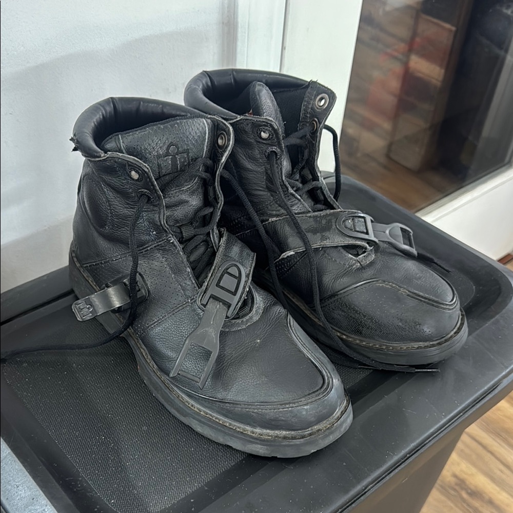 ICON Men's Black High-Top Leather Motorcycle Boots